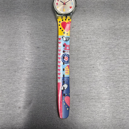 Swatch Kid's Patchwork Watch Women 25mm Silver Dial Clear Case LN141 New Battery5