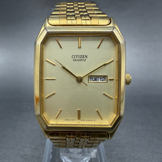 Citizen Tank Watch Men 27mm Champagne Dial Gold Tone 6000-S36726 New Battery0