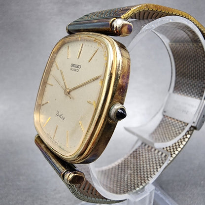 Seiko Dolce Watch Men 32mm Gold Dial Gold Plated Rectangle 59315400 New Battery2