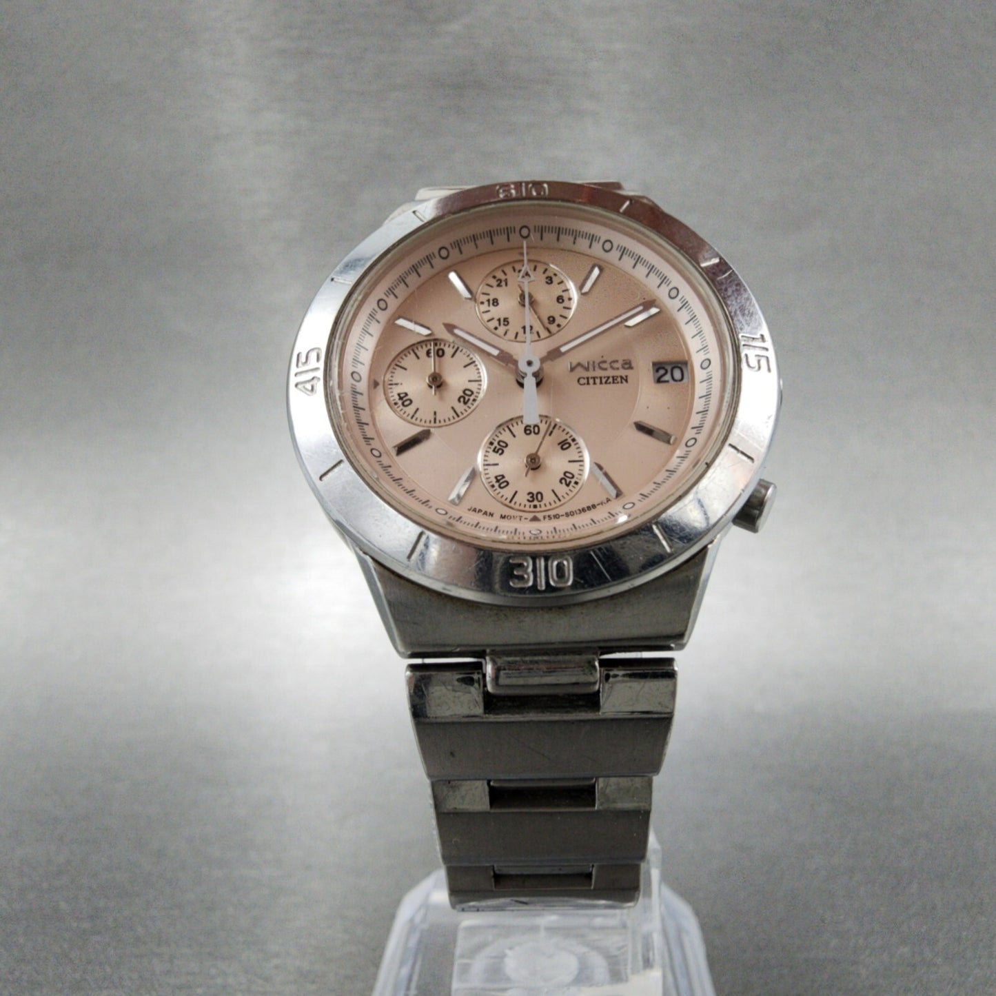 Citizen WICCA Chronograph Watch Women 32mm Pink Dial Silver Tone Date NewBattery5