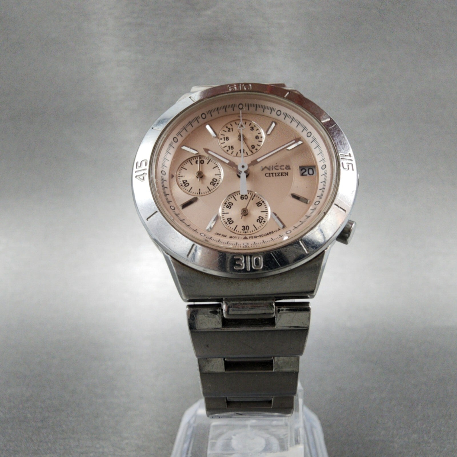 Citizen WICCA Chronograph Watch Women 32mm Pink Dial Silver Tone Date NewBattery5