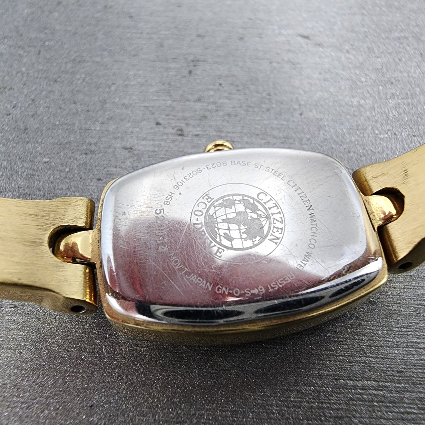 Citizen EcoDrive Watch Women 17mm Cream Dial Gold Tone Rectangle Runs9