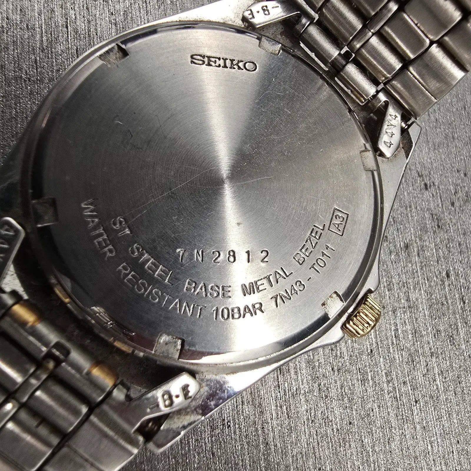 Seiko Watch Men 35mm Gray Dial Two Tone Daydate Round 7N43-T011 New Battery VTG10