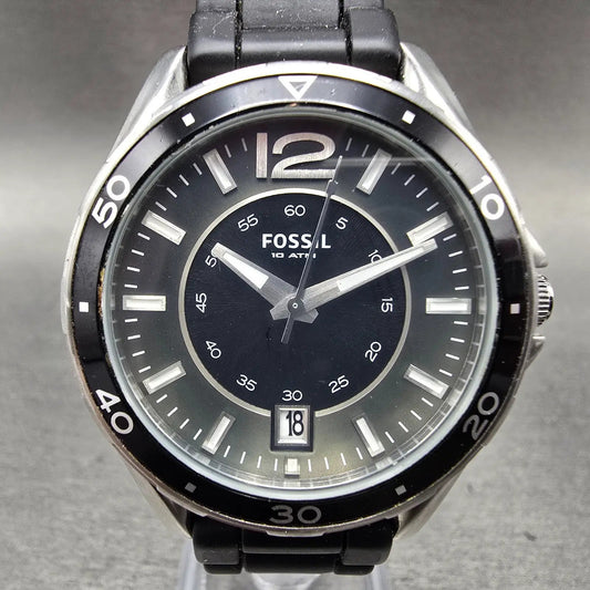 Fossil Dive Watch Men 38mm Black Dial Silver Tone Date Round AM-4264 New Battery0