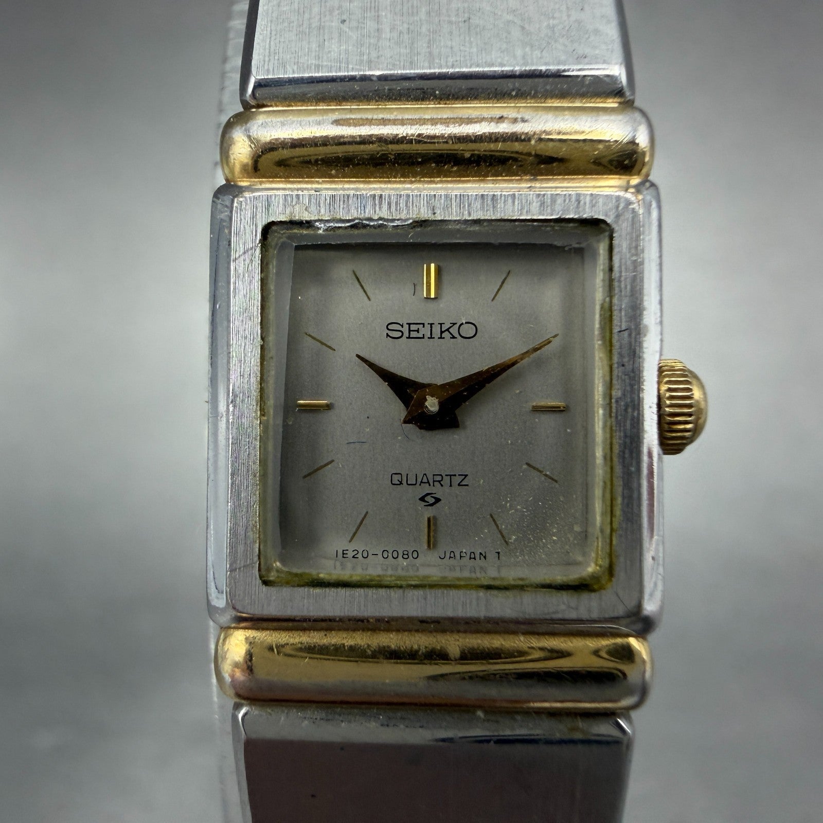 Seiko Tank Watch Women 14mm Silver Dial Two Tone Square 1E20-5030 New Battery1