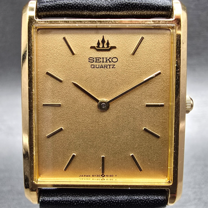 Seiko Tank Watch Men 25mm Gold Dial Gold Rectangle 5Y30-5060 New Battery JP VTG1