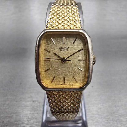 Seiko Watch Women 19mm Champagne Dial Gold Tone Rectangle 5421-5060 New Battery0