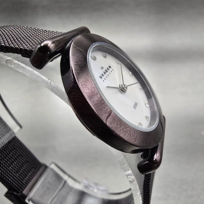 Skagen Steel Watch Women 25mm MOP Dial Dark Brown Tone Round 107SMMD New Battery3
