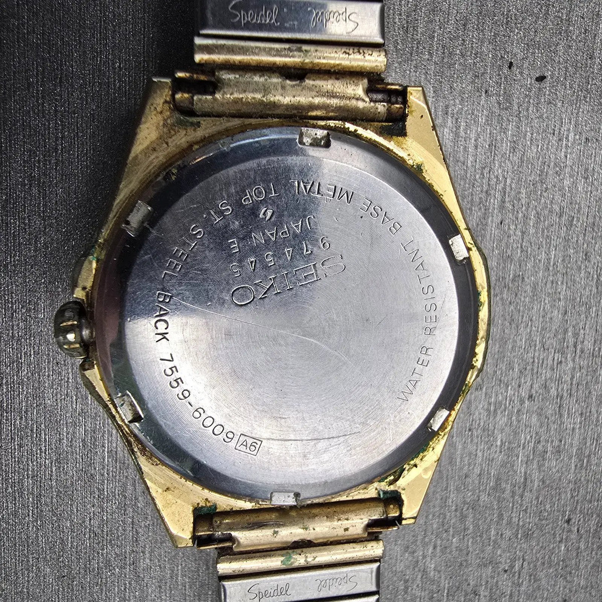 Seiko SQ Watch Men 36mm Black Dial Gold Tone Daydate 7559-6009 New Battery READ10