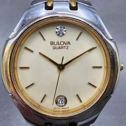 Bulova Watch Men 32mm Champagne Dial Two Tone Date Round 98D02 New Battery1