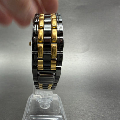Seiko Watch Men 35mm Black Dial Black & Gold Tone Daydate V733-6C49 New Battery27