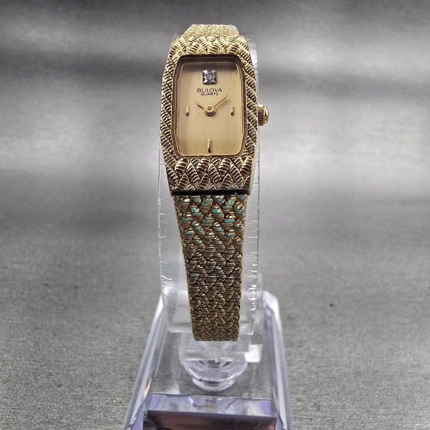 Bulova Watch Women 13mm Gold Dial Gold Tone Rectangle New Battery Vintage 92T515