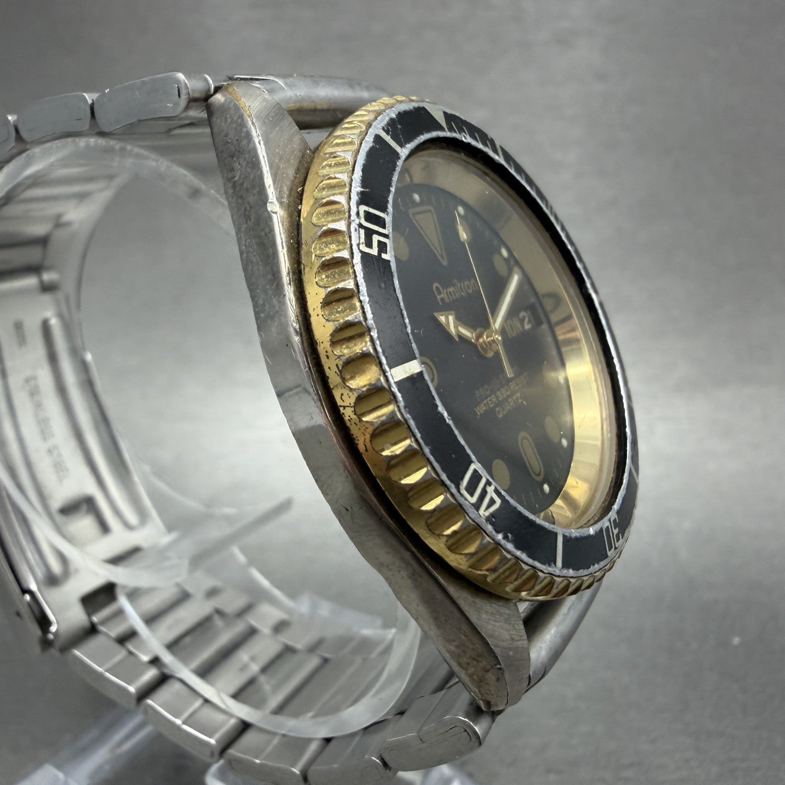 Armitron Pro All Sport Dive Watch Men 37mm Black Dial Two Tone Daydate New Batt3