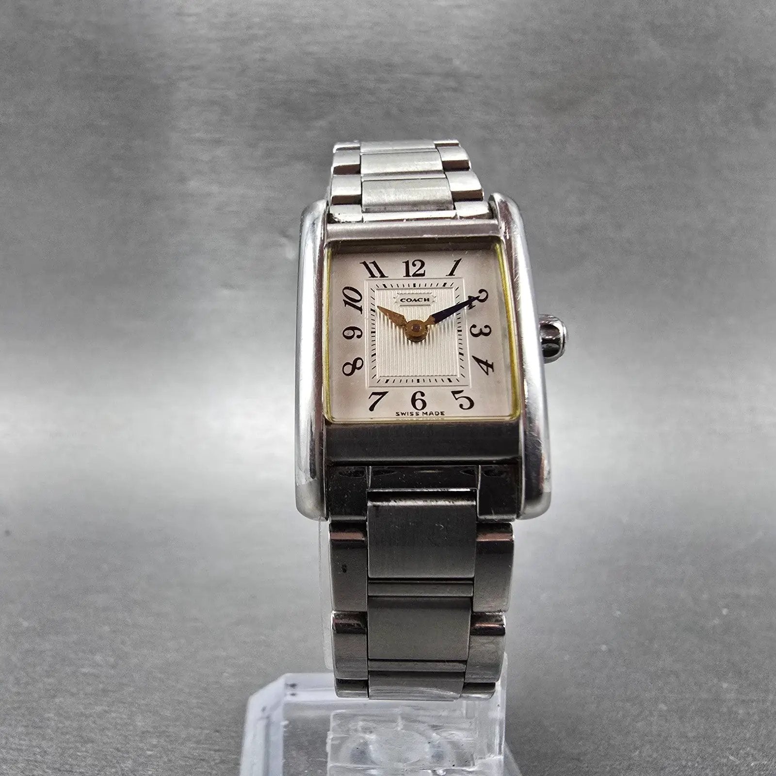 Coach Tank Watch Women 19mm Silver Dial Silver Tone Rectangle W002B PARTS6