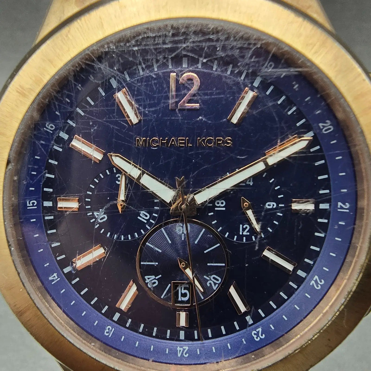 Michael Kors Dylan Chronograph Watch Men 48mm Blue Dial Rose Gold Date New Batt1