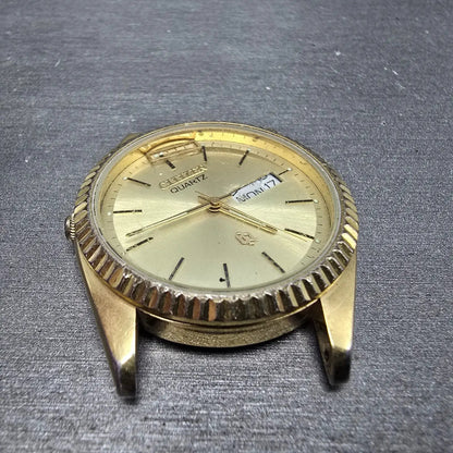Citizen CQ Watch Men 35mm Champagne Dial Gold Daydate 3801-289471 PARTS5