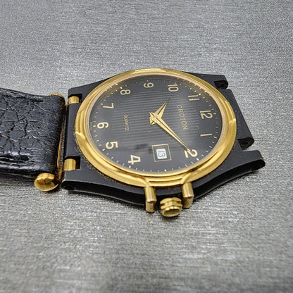 NOS Croton Watch Women 30mm Black Dial Black Tone Date Round New Battery