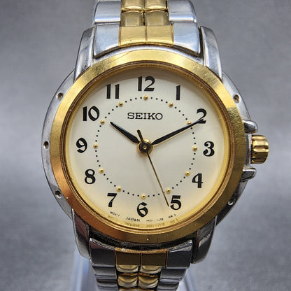 Seiko Watch Women 25mm Cream Dial Two Tone Round 1N01-0J09 New Battery A123