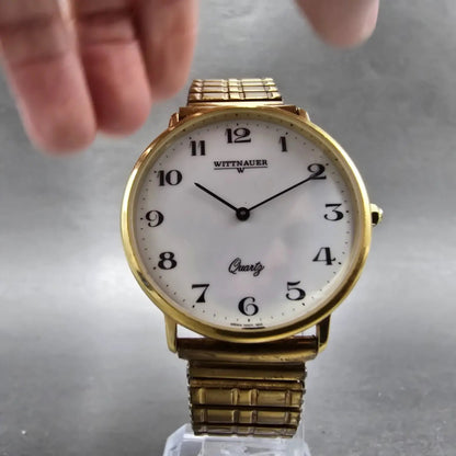 Wittnauer Watch Men 33mm White Dial Gold Tone Round New Battery Vintage5