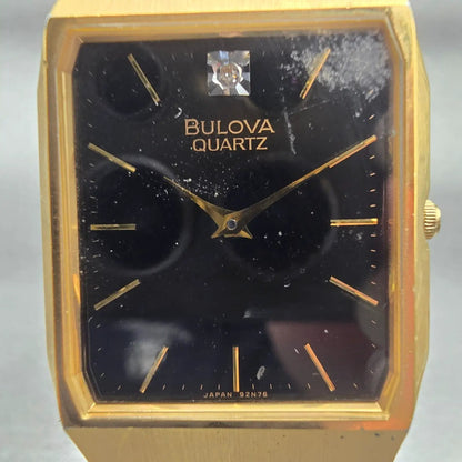 Bulova Tank Watch Men 27mm Black Dial Gold Tone Rectangle 92N76 New Battery VTG1