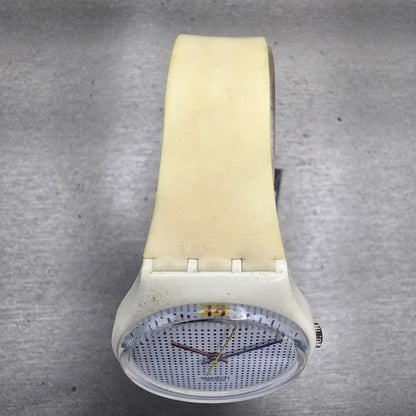 Swatch DOTTED SWISS Watch Men White Dial White Tone Round GW104 New Battery VTG4