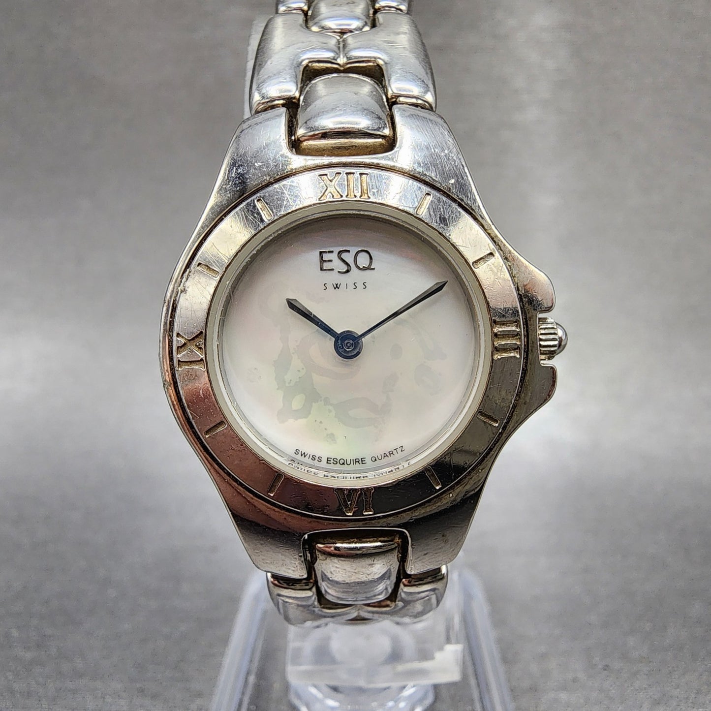 ESQ Watch Women 25mm MOP Dial Silver Tone Round 100532A New Battery0