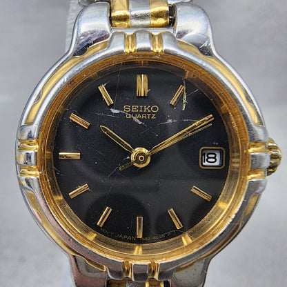 Seiko Watch Women 24mm Black Dial Two Tone Round 7N826C20 New Battery1