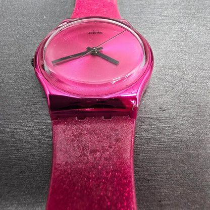 Swatch Deep Pink Watch Men 34mm Pink Dial Pink Tone Round GP139 New Battery READ7