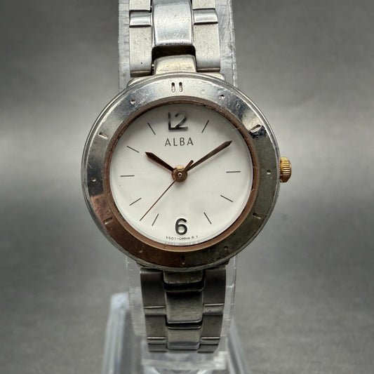 Seiko Alba Watch Women 23mm White Dial Silver Tone Round V501-0DX0 New Battery0