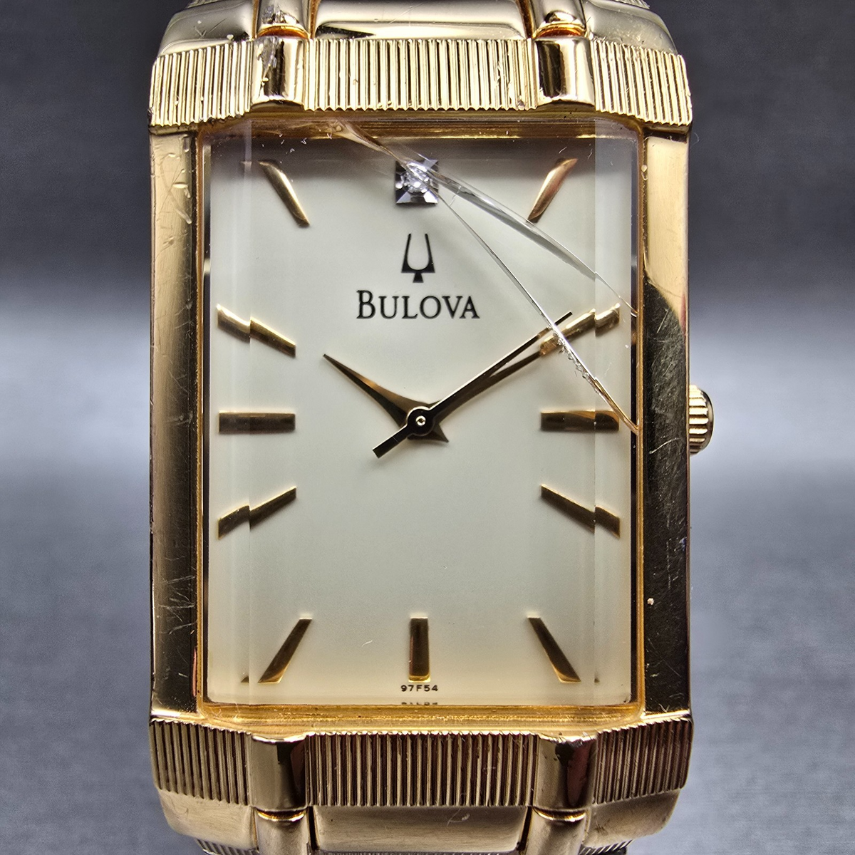 Bulova Watch Men 25mm Champagne Dial Gold Tone Rectangle 97F54 New Battery1