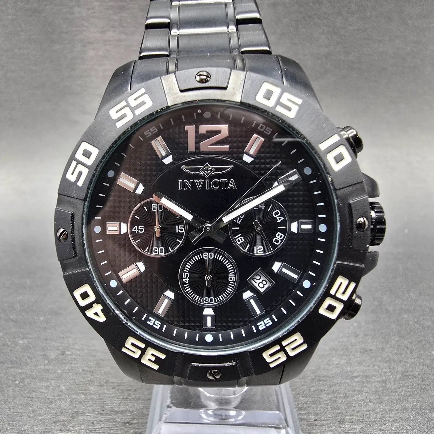 Invicta Specialty Chronograph Dive Watch Men 45mm Black Dial Black Tone New Batt0