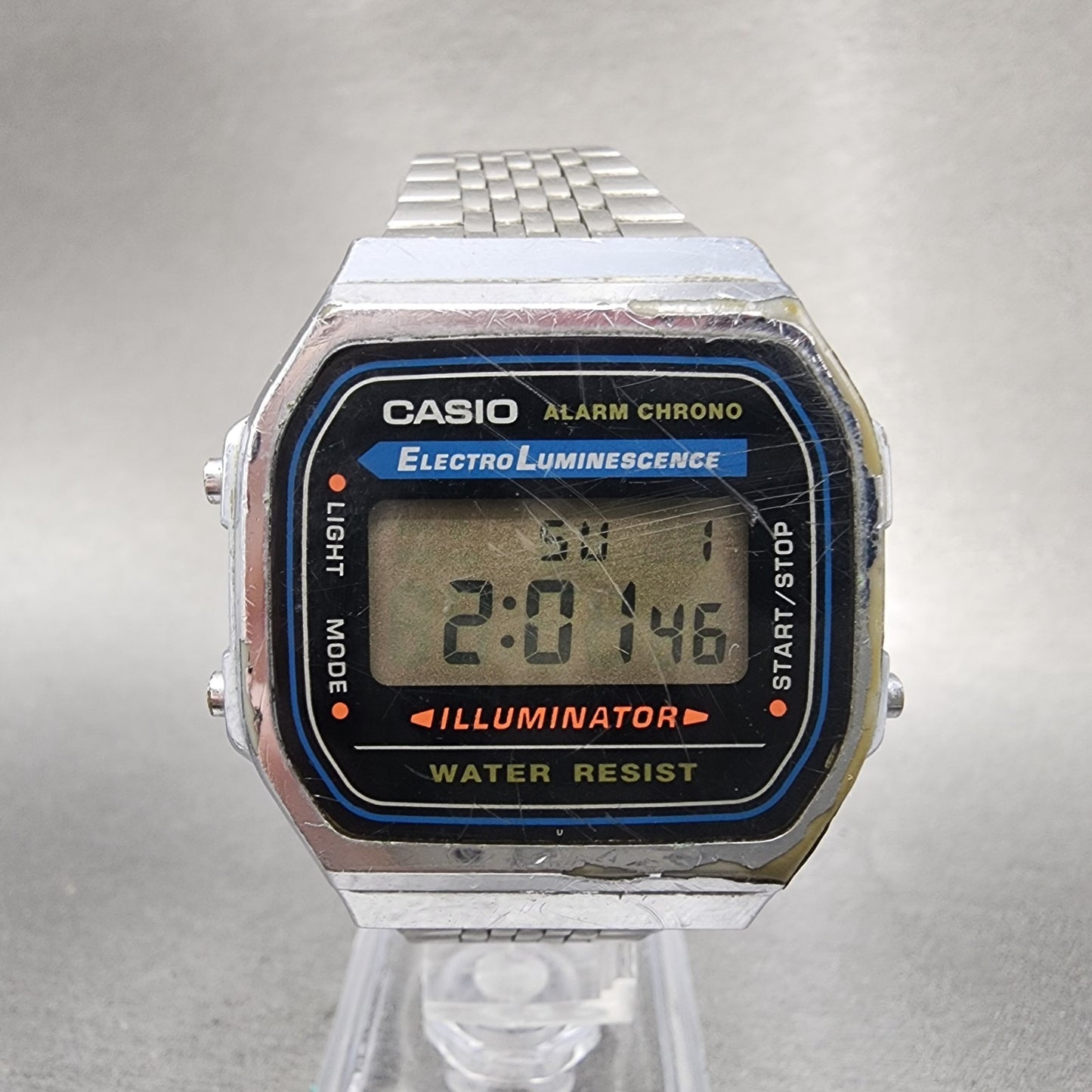 Casio A168 Watch Men 36mm Digital Silver Tone Octagon Alarm Chrono New Battery0