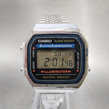 Casio A168 Watch Men 36mm Digital Silver Tone Octagon Alarm Chrono New Battery0