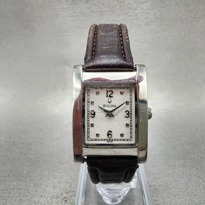 Bulova Tank Watch Women 21mm White Dial Silver Tone Date Rectangle New Battery0