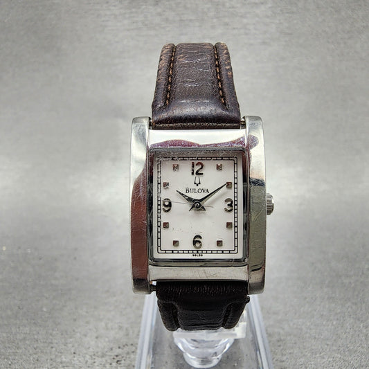 Bulova Tank Watch Women 21mm White Dial Silver Tone Date Rectangle New Battery0