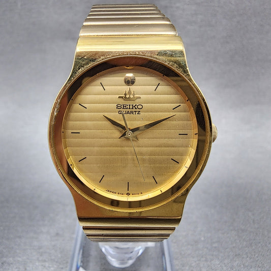 Seiko Watch Women 28mm Champagne Dial Gold Tone Round 5y916010 New Battery0