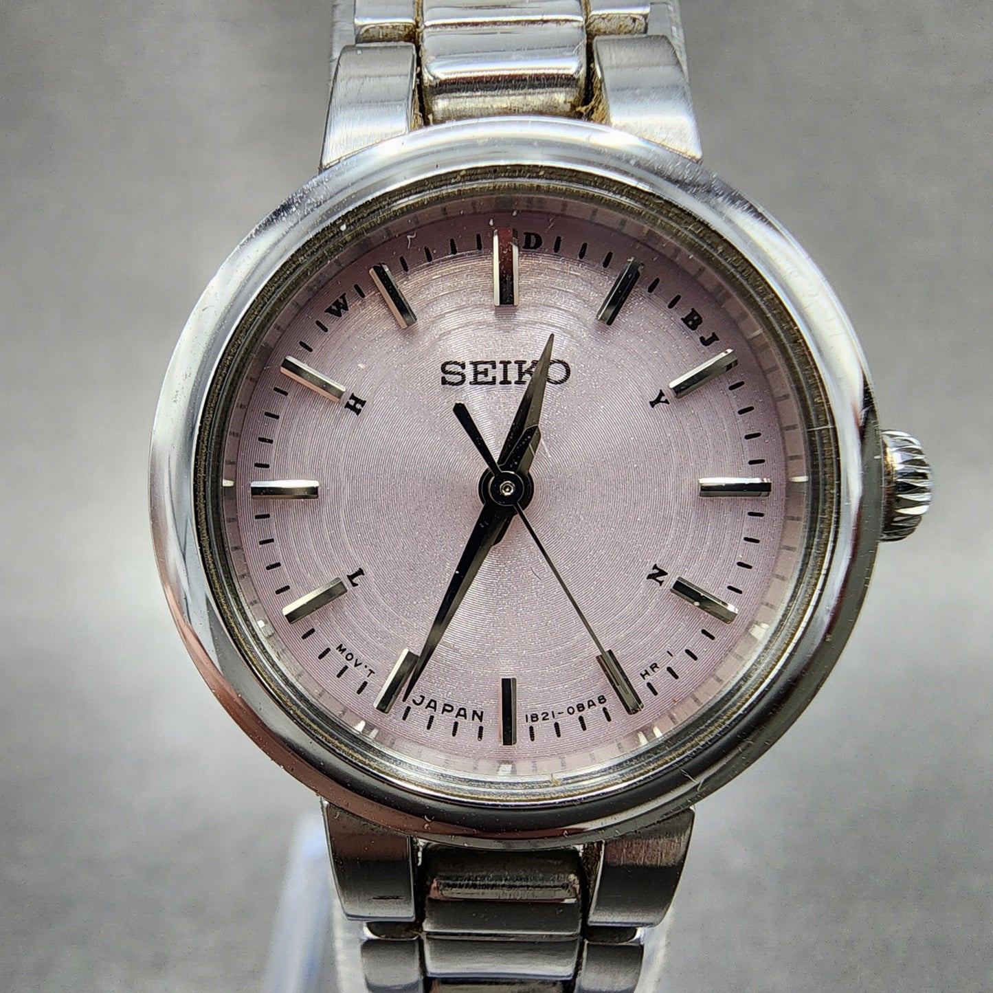 Seiko Solar Watch Women 25mm Pink Dial Steel Round Atomic 1B210AM0 Works2