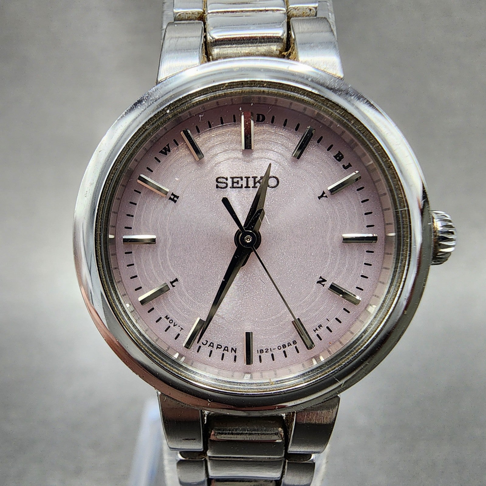 Seiko Solar Watch Women 25mm Pink Dial Steel Round Atomic 1B210AM0 Works2