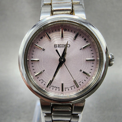 Seiko Solar Watch Women 25mm Pink Dial Steel Round Atomic 1B210AM0 Works2