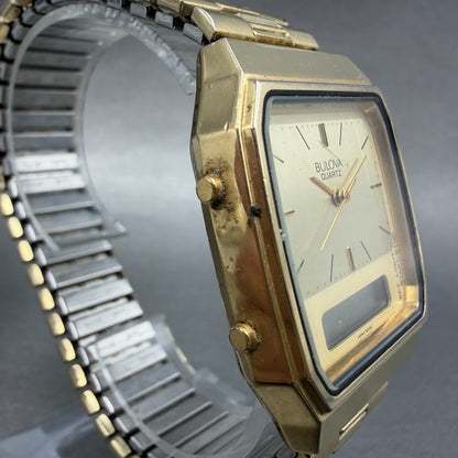Bulova Analog Digital Watch Men 32mm Cha mange Dial Gold Tone T1 PARTS4