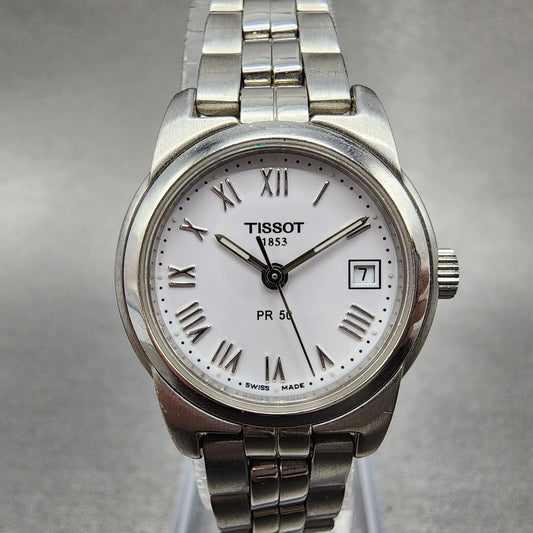 Tissot PR 50 Watch Women 25mm White Dial Silver Tone Date J326/426K New Battery0