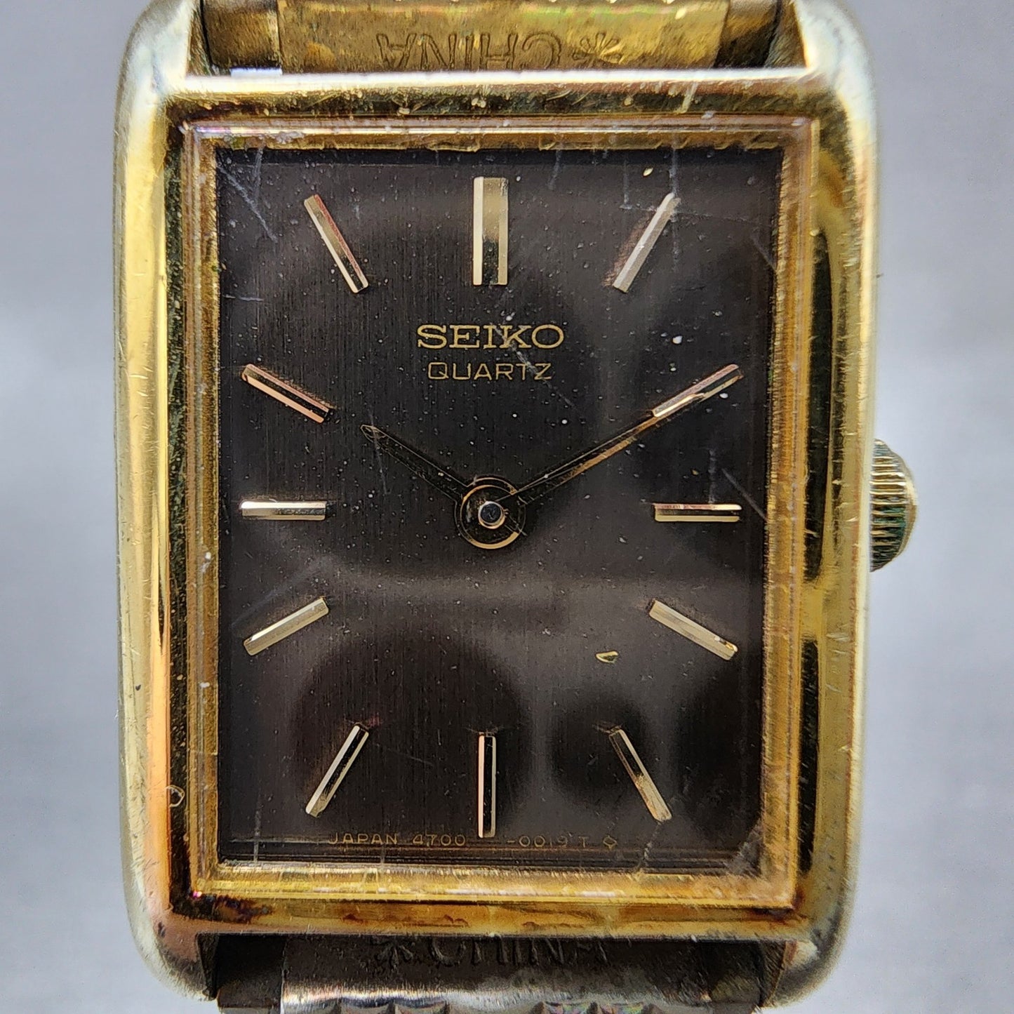 Seiko Tank Watch Women 19mm Brown Dial Gold Tone Rectangle 47003009 New Batt AB1