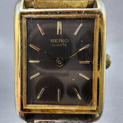 Seiko Tank Watch Women 19mm Brown Dial Gold Tone Rectangle 47003009 New Batt AB1
