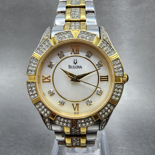 Bulova Watch Men 30mm MOP Dial Two Tone Diamond Round 98L135 New Battery0