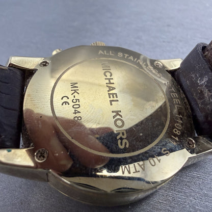 Michael kors Chrono Watch Women 36mm Brown MOP Dial Gold Tone Date New Battery9
