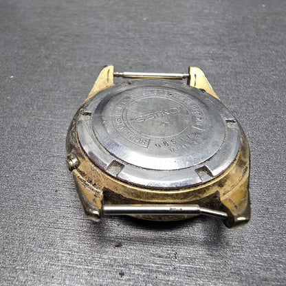 Seiko 5 Automatic Watch Men 37mm Black Gold Tone Daydate 6119-8080 Round PARTS9
