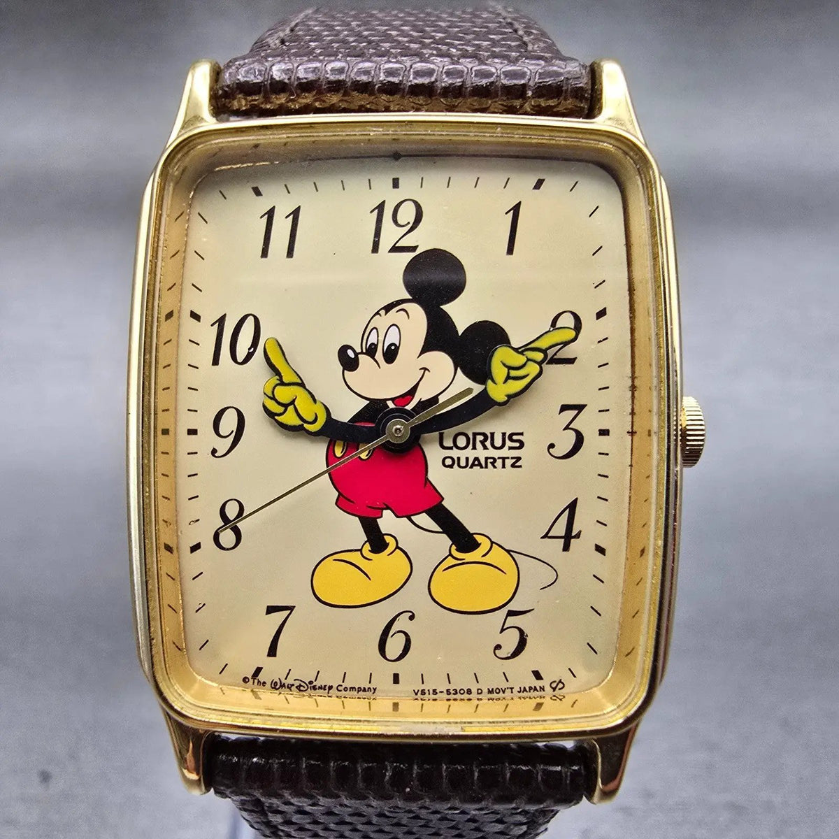 Seiko Lorus Mickey Mouse Watch Men 27mm Champagne Dial V515-5000 New Battery VTG1