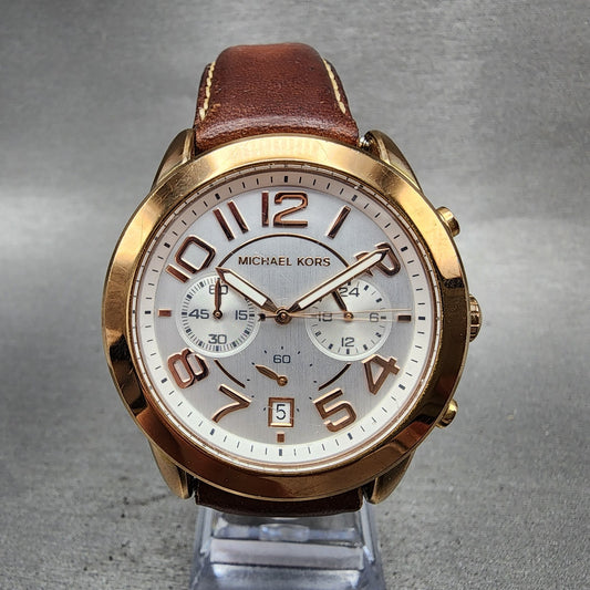 Michael Kors Mercer Watch Women 41mm Silver Dial Rose Gold Tone Date NewBat0