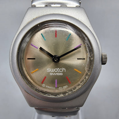 Swatch Irony Filamento Watch Women 25mm Silver Dial Silver Tone Round New Batt