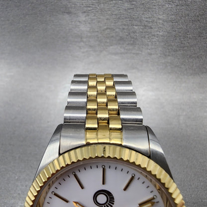 Fintube President Watch Men 35mm White Dial Two Tone Date Round New Battery 7155